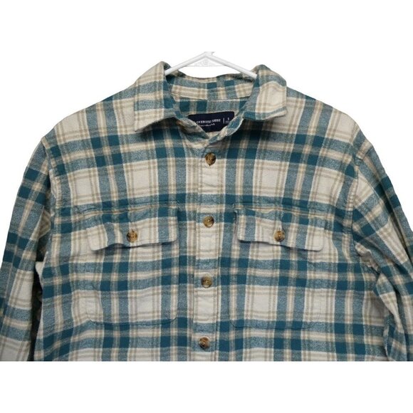 Abercrombie & Fitch Men’s 90’s Oversized Flannel Shirt Size S Plaid Green Tan - Picture 3 of 7